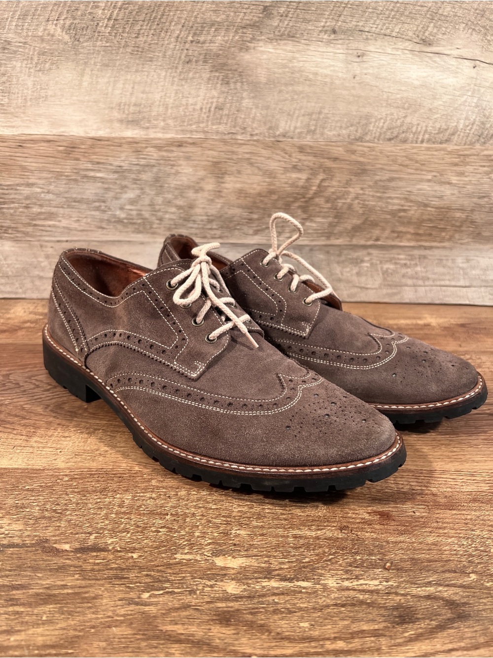 Saks Fifth Avenue Men's Taupe Suede Wingtip Derbies - Picture 5 of 12
